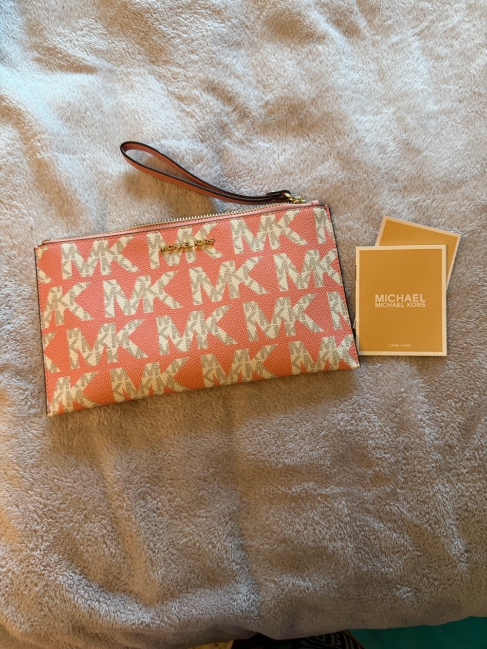 Michael Kors Coral Pink MK Logo Wristlet